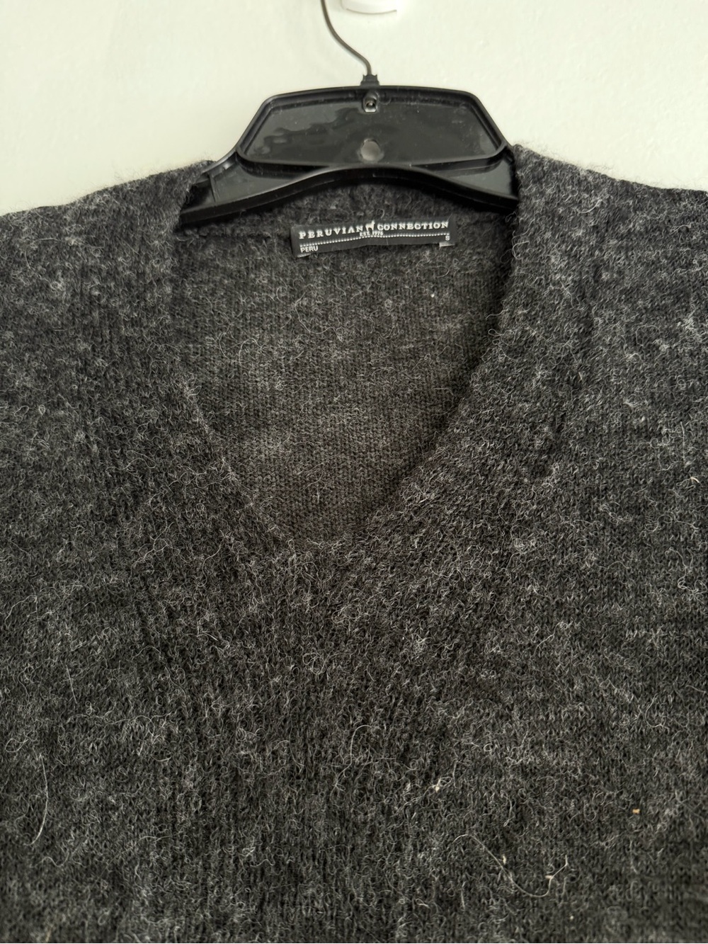 Peruvian Connection Baby Alpaca Blend Fuzzy V-Neck Sweater Gray 8296 - Picture 5 of 9